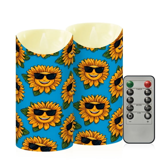 RMDQTR 2PCS Tapered Flickering Flame Candle Lamp LED Simulated Candle Christmas Holiday Decorations Flame-Free Safety Ambient Lighting Smiley Sunglasses Sunflowers