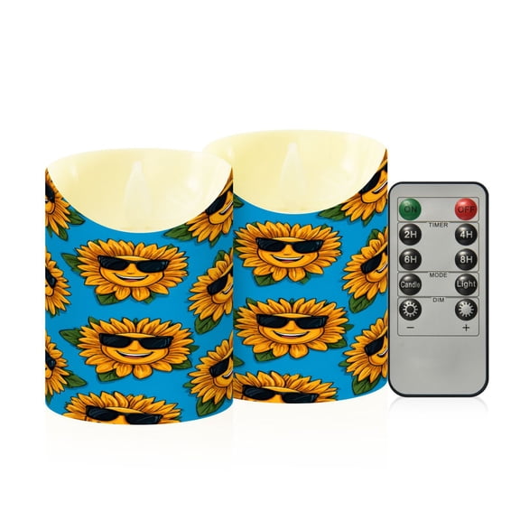 RMDQTR 2PCS Tapered Flickering Flame Candle Lamp LED Simulated Candle Christmas Holiday Decorations Flame-Free Safety Ambient Lighting Smiley Sunglasses Sunflowers
