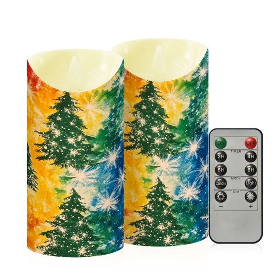 RMDQTR 2PCS Tapered Flickering Flame Candle Lamp LED Simulated Candle Christmas Holiday Decorations Flame-Free Safety Ambient Lighting Snowflake Rainbow