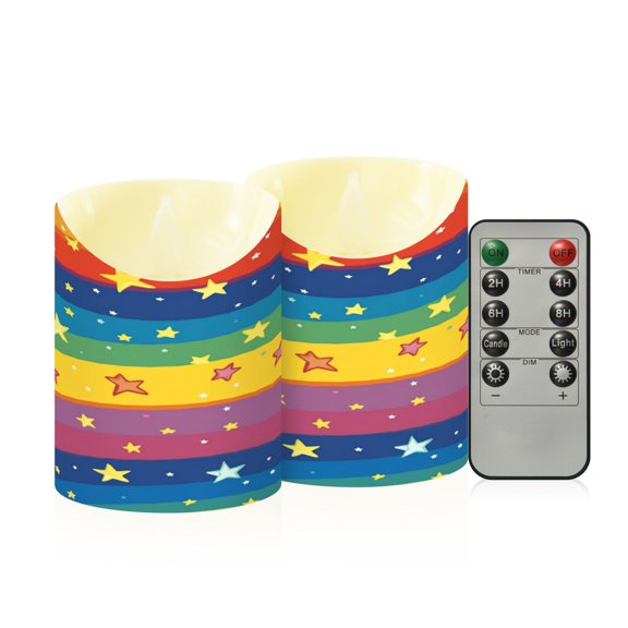 RMDQTR 2PCS Tapered Flickering Flame Candle Lamp LED Simulated Candle Christmas Holiday Decorations Flame-Free Safety Ambient Lighting Stars on Rainbow