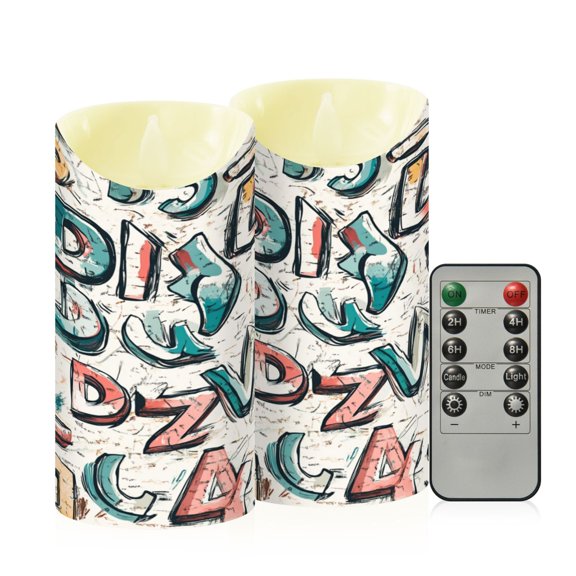RMDQTR 2PCS Tapered Flickering Flame Candle Lamp LED Simulated Candle Christmas Holiday Decorations Flame-Free Safety Ambient Lighting Street Graffiti Doodle Alphabet