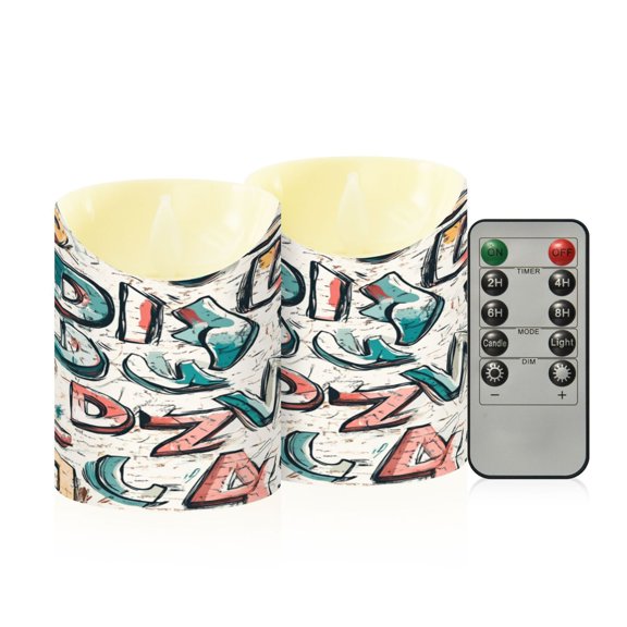 RMDQTR 2PCS Tapered Flickering Flame Candle Lamp LED Simulated Candle Christmas Holiday Decorations Flame-Free Safety Ambient Lighting Street Graffiti Doodle Alphabet