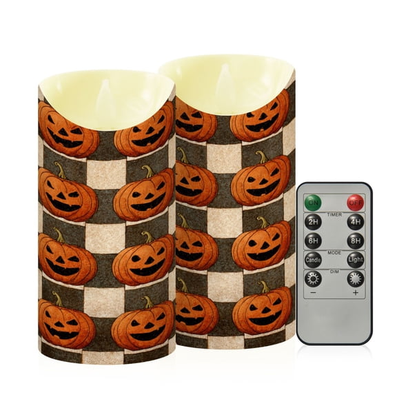 RMDQTR 2PCS Tapered Flickering Flame Candle Lamp LED Simulated Candle Christmas Holiday Decorations Flame-Free Safety Ambient Lighting Striped Wicked Pumpkins