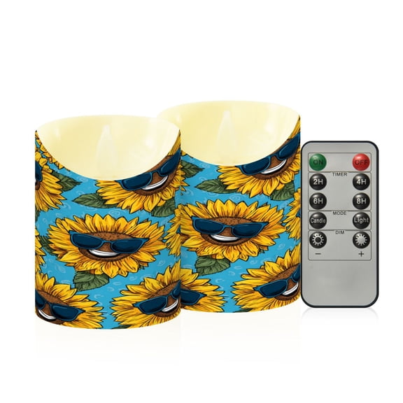 RMDQTR 2PCS Tapered Flickering Flame Candle Lamp LED Simulated Candle Christmas Holiday Decorations Flame-Free Safety Ambient Lighting Sunglasses Smiley Sunflowers