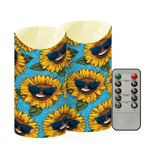 RMDQTR 2PCS Tapered Flickering Flame Candle Lamp LED Simulated Candle Christmas Holiday Decorations Flame-Free Safety Ambient Lighting Sunglasses Smiley Sunflowers