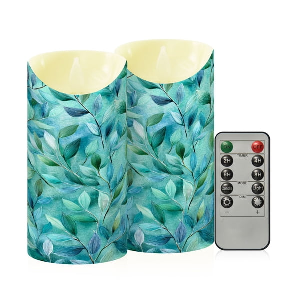 RMDQTR 2PCS Tapered Flickering Flame Candle Lamp LED Simulated Candle Christmas Holiday Decorations Flame-Free Safety Ambient Lighting Teal Leaves and Vines