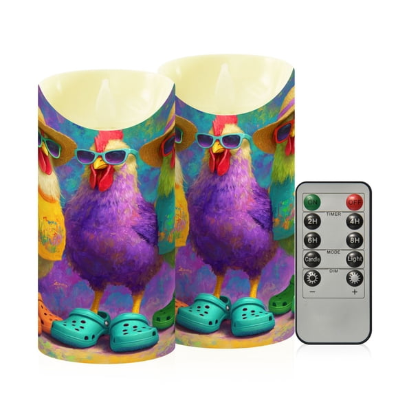 RMDQTR 2PCS Tapered Flickering Flame Candle Lamp LED Simulated Candle Christmas Holiday Decorations Flame-Free Safety Ambient Lighting Three Cute Chickens Pattern