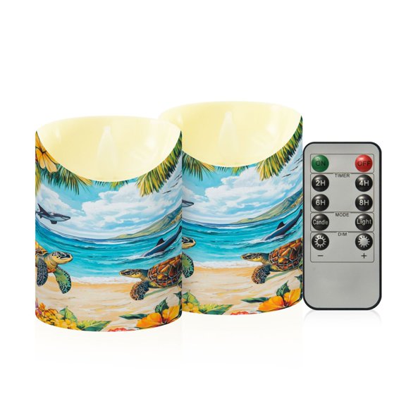 RMDQTR 2PCS Tapered Flickering Flame Candle Lamp LED Simulated Candle Christmas Holiday Decorations Flame-Free Safety Ambient Lighting Traditional Hawaiian Totems