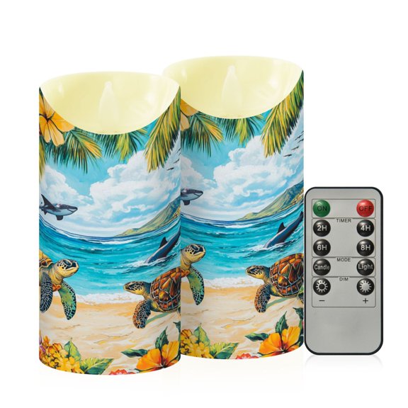 RMDQTR 2PCS Tapered Flickering Flame Candle Lamp LED Simulated Candle Christmas Holiday Decorations Flame-Free Safety Ambient Lighting Traditional Hawaiian Totems