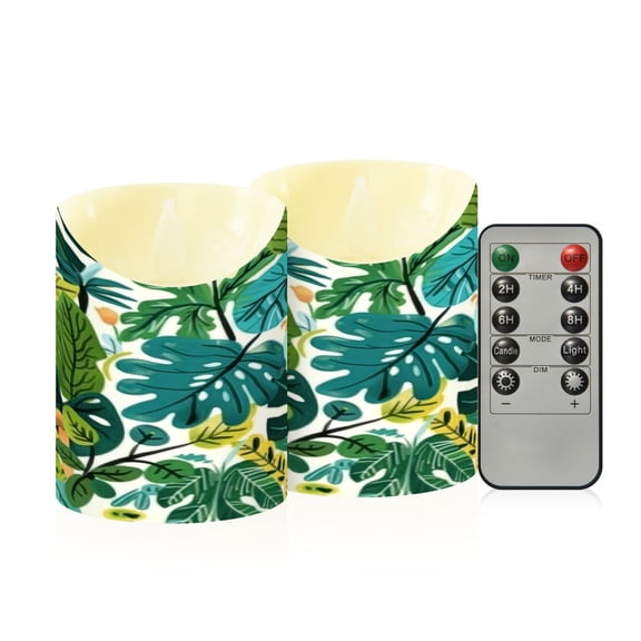 RMDQTR 2PCS Tapered Flickering Flame Candle Lamp LED Simulated Candle Christmas Holiday Decorations Flame-Free Safety Ambient Lighting Tropical Green