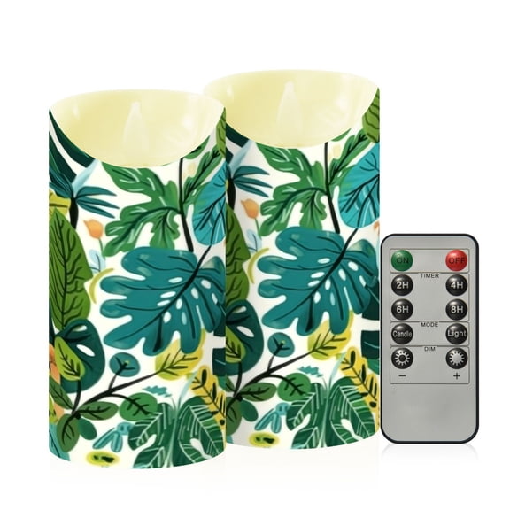 RMDQTR 2PCS Tapered Flickering Flame Candle Lamp LED Simulated Candle Christmas Holiday Decorations Flame-Free Safety Ambient Lighting Tropical Green