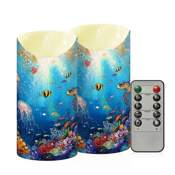 RMDQTR 2PCS Tapered Flickering Flame Candle Lamp LED Simulated Candle Christmas Holiday Decorations Flame-Free Safety Ambient Lighting Tropical Marine Life