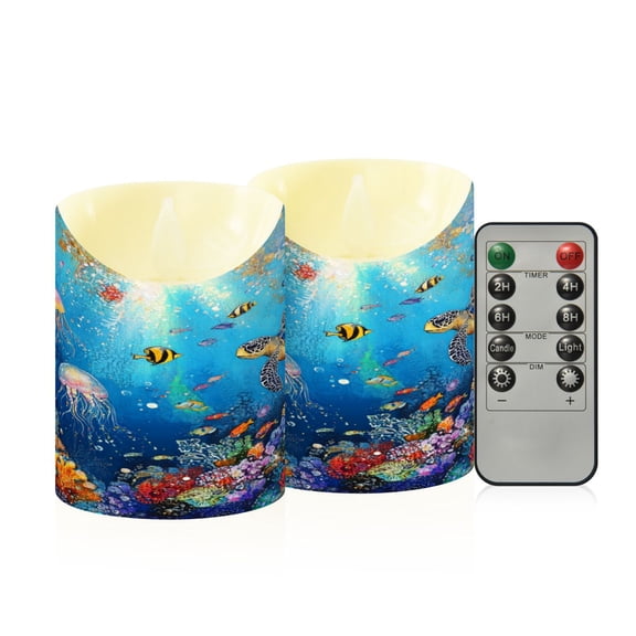 RMDQTR 2PCS Tapered Flickering Flame Candle Lamp LED Simulated Candle Christmas Holiday Decorations Flame-Free Safety Ambient Lighting Tropical Marine Life