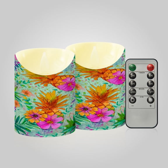 RMDQTR 2PCS Tapered Flickering Flame Candle Lamp LED Simulated Candle Christmas Holiday Decorations Flame-Free Safety Ambient Lighting Tropical Pineapple Floral