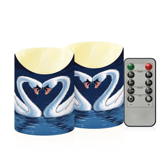RMDQTR 2PCS Tapered Flickering Flame Candle Lamp LED Simulated Candle Christmas Holiday Decorations Flame-Free Safety Ambient Lighting Two Swans