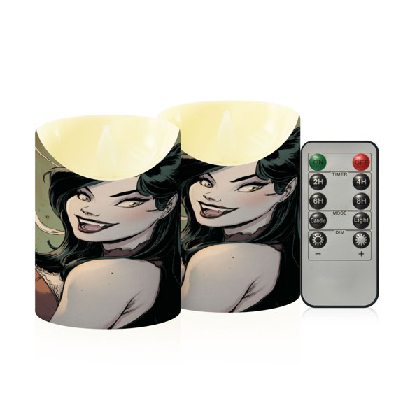 RMDQTR 2PCS Tapered Flickering Flame Candle Lamp LED Simulated Candle Christmas Holiday Decorations Flame-Free Safety Ambient Lighting Vampire Girl