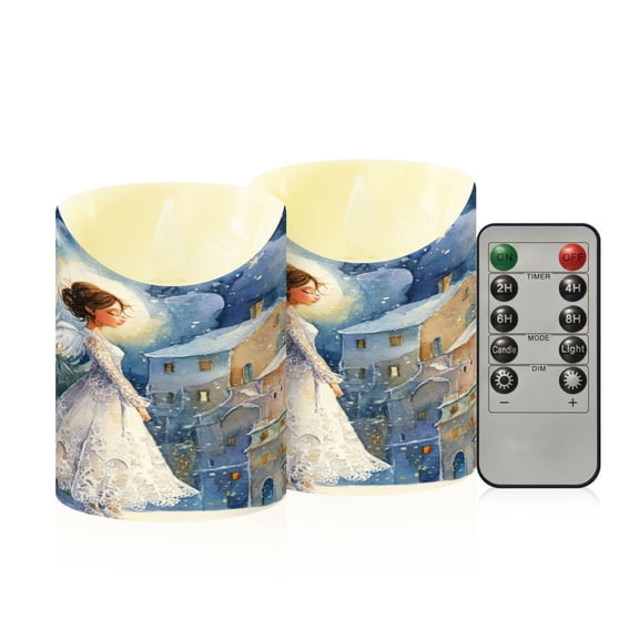RMDQTR 2PCS Tapered Flickering Flame Candle Lamp LED Simulated Candle Christmas Holiday Decorations Flame-Free Safety Ambient Lighting Wedding Angel