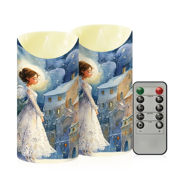 RMDQTR 2PCS Tapered Flickering Flame Candle Lamp LED Simulated Candle Christmas Holiday Decorations Flame-Free Safety Ambient Lighting Wedding Angel