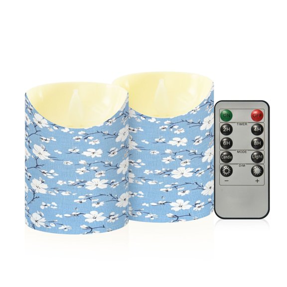 RMDQTR 2PCS Tapered Flickering Flame Candle Lamp LED Simulated Candle Christmas Holiday Decorations Flame-Free Safety Ambient Lighting White and Gray Floral Patterned