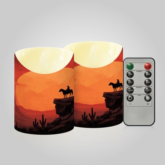 RMDQTR 2PCS Tapered Flickering Flame Candle Lamp LED Simulated Candle Christmas Holiday Decorations Flame-Free Safety Ambient Lighting Wild West Horse Rider