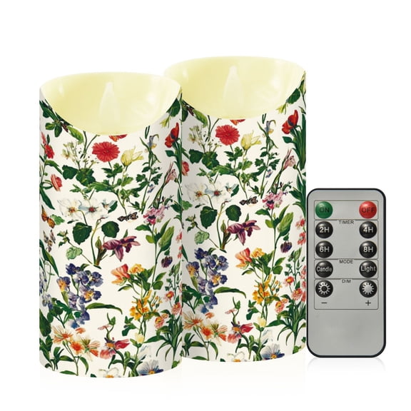 RMDQTR 2PCS Tapered Flickering Flame Candle Lamp LED Simulated Candle Christmas Holiday Decorations Flame-Free Safety Ambient Lighting Wildflowers in Bright Colors
