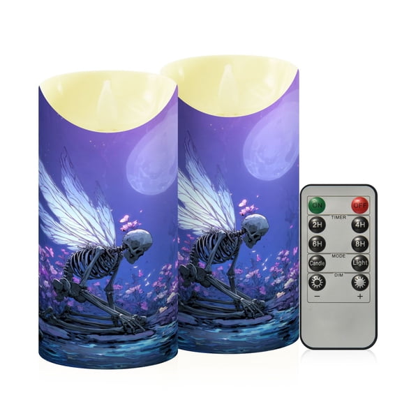 RMDQTR 2PCS Tapered Flickering Flame Candle Lamp LED Simulated Candle Christmas Holiday Decorations Flame-Free Safety Ambient Lighting Winged Skullman