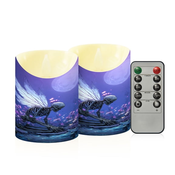 RMDQTR 2PCS Tapered Flickering Flame Candle Lamp LED Simulated Candle Christmas Holiday Decorations Flame-Free Safety Ambient Lighting Winged Skullman