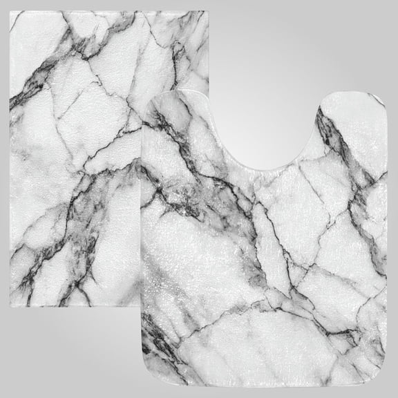 RMDQTR 2PCs Bathroom Rugs Set Plush Toilet Base Mat 16" × 24" Bath Mat and 20" × 24" U Shape Soft Rugs Non Slip Absorbent Elegant Marble Texture Print