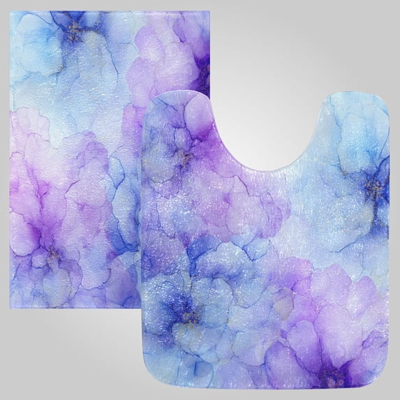 RMDQTR 2PCs Bathroom Rugs Set Plush Toilet Base Mat 16" × 24" Bath Mat and 20" × 24" U Shape Soft Rugs Non Slip Absorbent Translucent Floral Ink Design