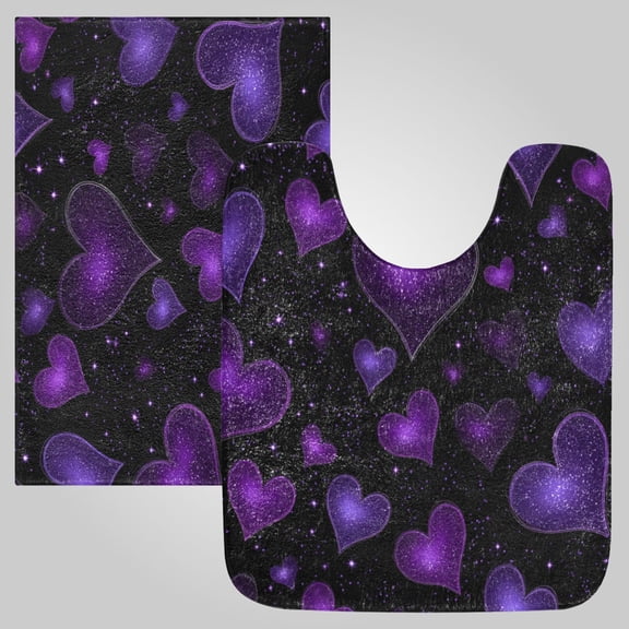 RMDQTR 2PCs Bathroom Rugs Set Plush Toilet Base Mat 16" × 24" Bath Mat and 20" × 24" U Shape Soft Rugs Non Slip Absorbent Amethyst Diamond Hearts