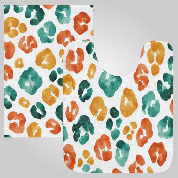 RMDQTR 2PCs Bathroom Rugs Set Plush Toilet Base Mat 16" × 24" Bath Mat and 20" × 24" U Shape Soft Rugs Non Slip Absorbent Autumn Leopard Watercolor