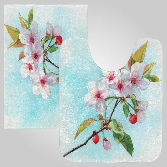 RMDQTR 2PCs Bathroom Rugs Set Plush Toilet Base Mat 16" Γ 24" Bath Mat and 20" Γ 24" U Shape Soft Rugs Non Slip Absorbent Bloom Of Morning
