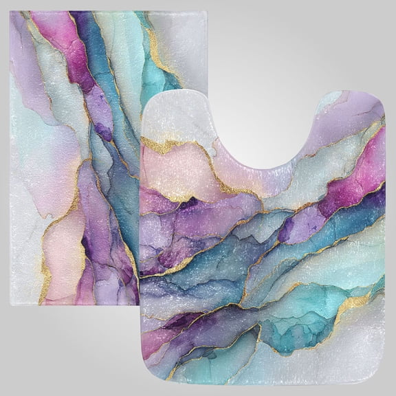RMDQTR 2PCs Bathroom Rugs Set Plush Toilet Base Mat 16" × 24" Bath Mat and 20" × 24" U Shape Soft Rugs Non Slip Absorbent Gilded Mist Of Pastel Hues