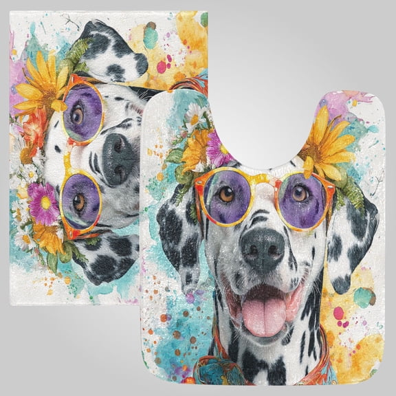 RMDQTR 2PCs Bathroom Rugs Set Plush Toilet Base Mat 16" × 24" Bath Mat and 20" × 24" U Shape Soft Rugs Non Slip Absorbent Groovy Dalmatian Pattern