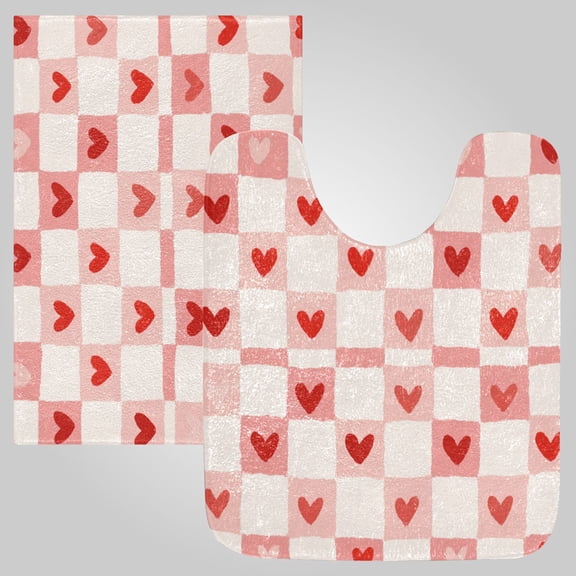 RMDQTR 2PCs Bathroom Rugs Set Plush Toilet Base Mat 16" × 24" Bath Mat and 20" × 24" U Shape Soft Rugs Non Slip Absorbent Love in Every Square