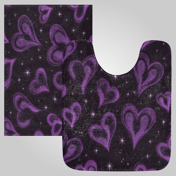 RMDQTR 2PCs Bathroom Rugs Set Plush Toilet Base Mat 16" × 24" Bath Mat and 20" × 24" U Shape Soft Rugs Non Slip Absorbent Midnight Amethyst Sparkle