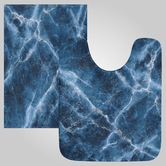 RMDQTR 2PCs Bathroom Rugs Set Plush Toilet Base Mat 16" × 24" Bath Mat and 20" × 24" U Shape Soft Rugs Non Slip Absorbent Oceanic Gilded Strata