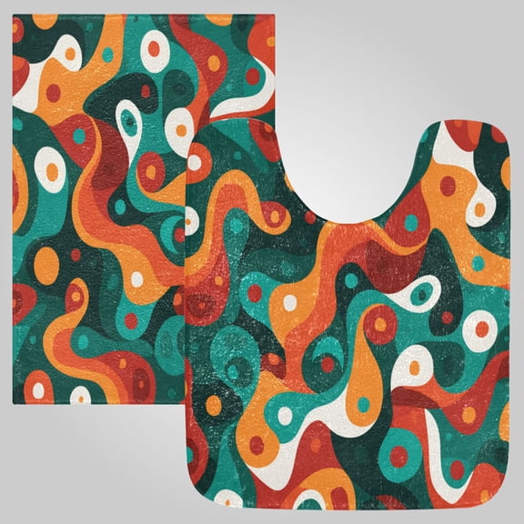 RMDQTR 2PCs Bathroom Rugs Set Plush Toilet Base Mat 16" × 24" Bath Mat and 20" × 24" U Shape Soft Rugs Non Slip Absorbent Retro Psychedelic Swirl