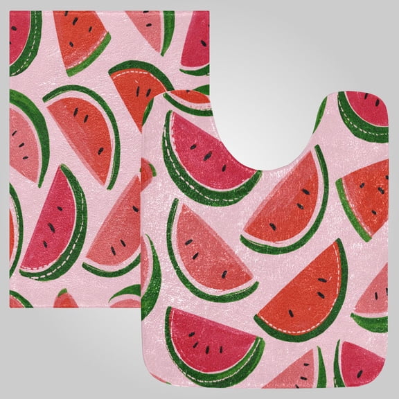 RMDQTR 2PCs Bathroom Rugs Set Plush Toilet Base Mat 16" × 24" Bath Mat and 20" × 24" U Shape Soft Rugs Non Slip Absorbent Summer Melon Bloom