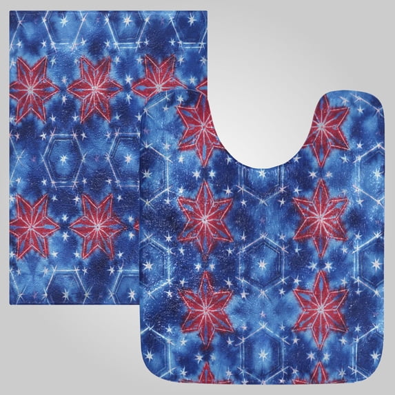 RMDQTR 2PCs Bathroom Rugs Set Plush Toilet Base Mat 16" × 24" Bath Mat and 20" × 24" U Shape Soft Rugs Non Slip Absorbent Tie-dye Patriotic Star Art