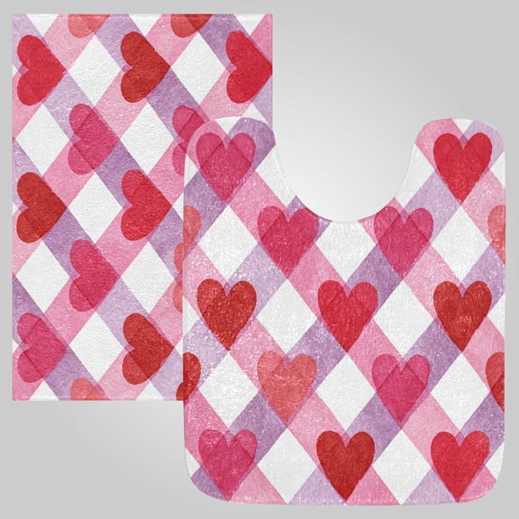 RMDQTR 2PCs Bathroom Rugs Set Plush Toilet Base Mat 16" × 24" Bath Mat and 20" × 24" U Shape Soft Rugs Non Slip Absorbent Valentine Gingham Dreams