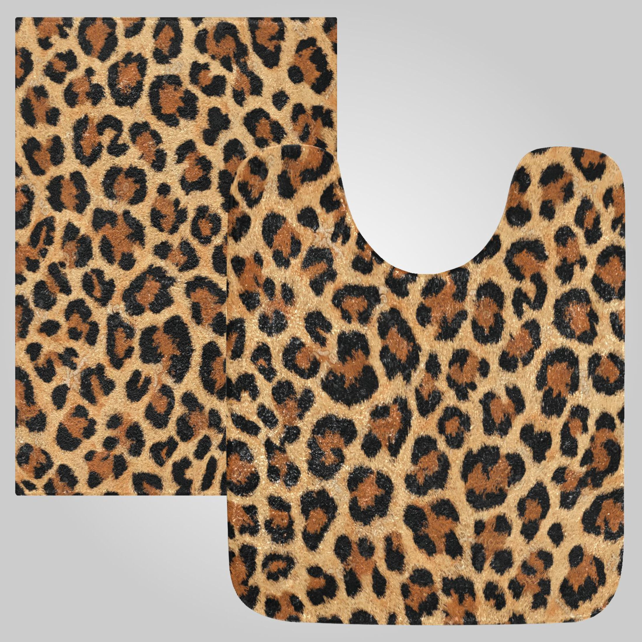 RMDQTR 2PCs Bathroom Rugs Set Plush Toilet Base Mat 16" × 24" Bath Mat and 20" × 24" U Shape Soft Rugs Non Slip Absorbent Wild Amber Cheetah