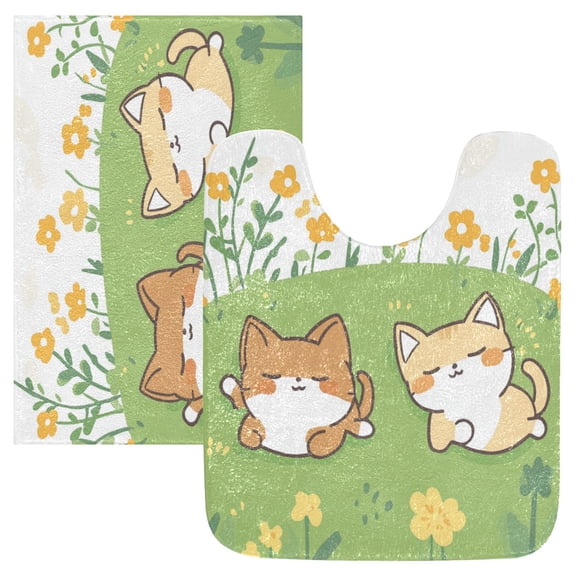 RMDQTR 2PCs Bathroom Rugs Set Plush Toilet Base Mat 16" × 24" Bath Mat and 20" × 24" U Shape Soft Rugs Non Slip Absorbent