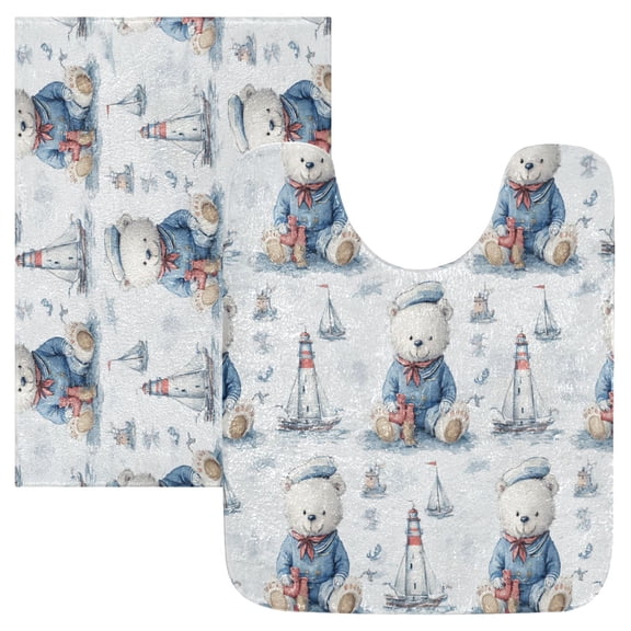 RMDQTR 2PCs Bathroom Rugs Set Plush Toilet Base Mat 16" × 24" Bath Mat and 20" × 24" U Shape Soft Rugs Non Slip Absorbent