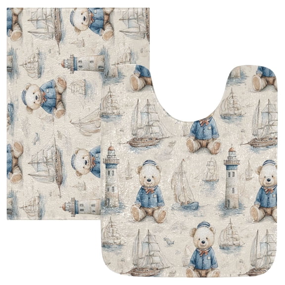 RMDQTR 2PCs Bathroom Rugs Set Plush Toilet Base Mat 16" × 24" Bath Mat and 20" × 24" U Shape Soft Rugs Non Slip Absorbent