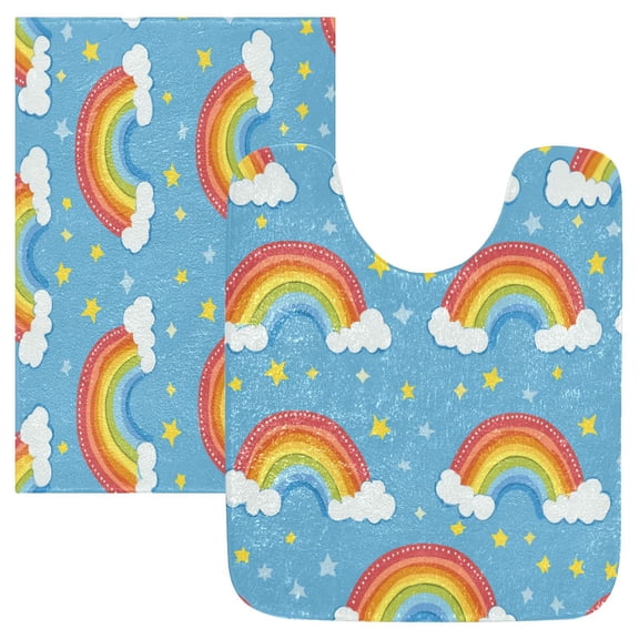 RMDQTR 2PCs Bathroom Rugs Set Plush Toilet Base Mat 16" × 24" Bath Mat and 20" × 24" U Shape Soft Rugs Non Slip Absorbent