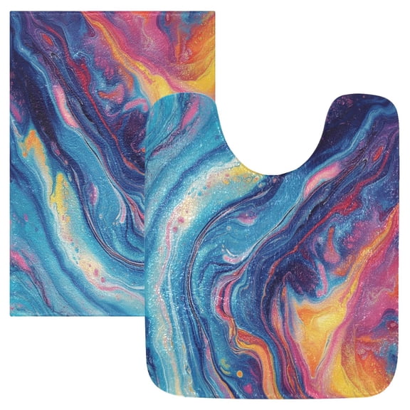 RMDQTR 2PCs Bathroom Rugs Set Plush Toilet Base Mat 16" × 24" Bath Mat and 20" × 24" U Shape Soft Rugs Non Slip Absorbent