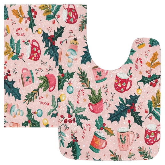 RMDQTR 2PCs Bathroom Rugs Set Plush Toilet Base Mat 16" × 24" Bath Mat and 20" × 24" U Shape Soft Rugs Non Slip Absorbent