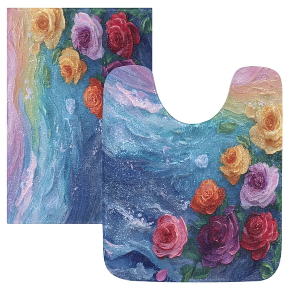 RMDQTR 2PCs Bathroom Rugs Set Plush Toilet Base Mat 16" × 24" Bath Mat and 20" × 24" U Shape Soft Rugs Non Slip Absorbent