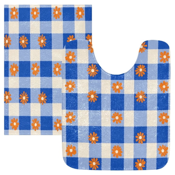 RMDQTR 2PCs Bathroom Rugs Set Plush Toilet Base Mat 16" × 24" Bath Mat and 20" × 24" U Shape Soft Rugs Non Slip Absorbent